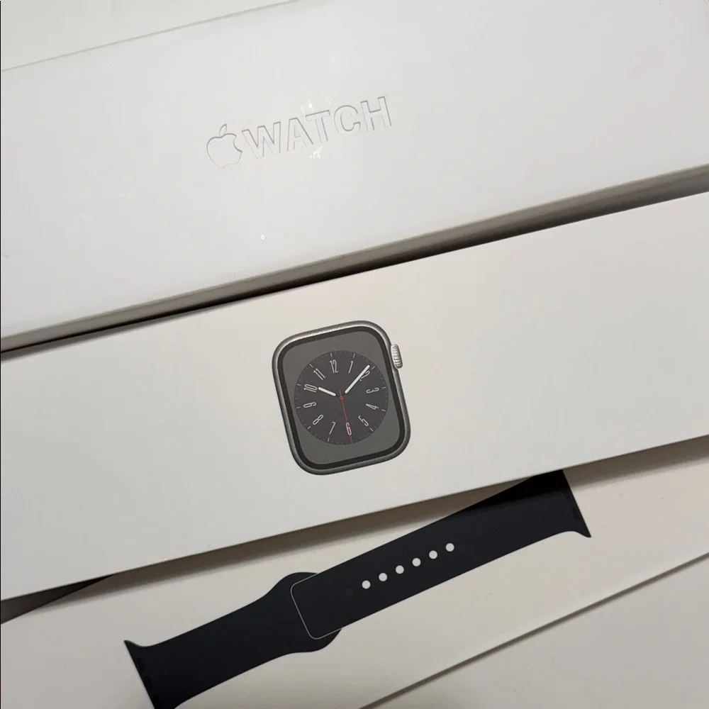Apple Watch Stainless Steel Series 8 45mm w/ Black Band S/M - Picture 1 of 12